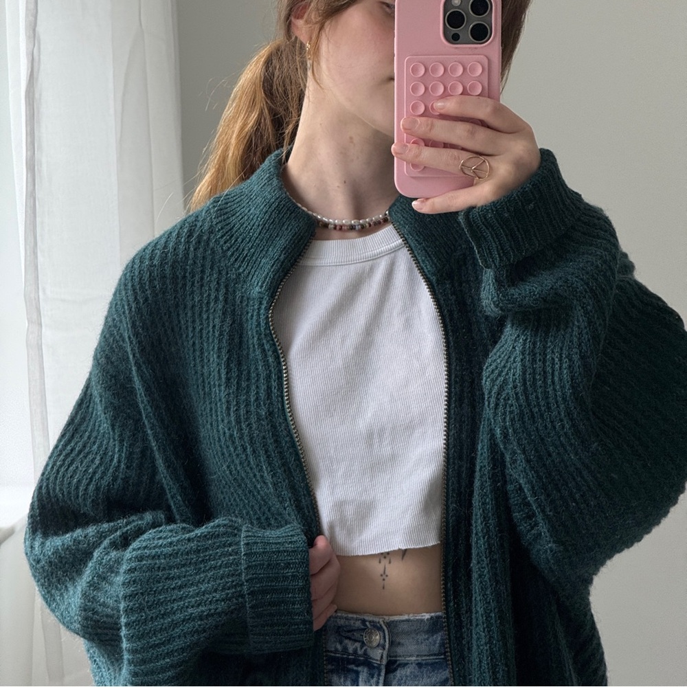 Vintage L.L.Bean Wool Alpaca Sweater Made in USA Chunky Knit Forest Green Mens L - Picture 8 of 16
